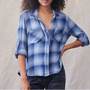 Cloth & Stone Anthropologie Button Down Shirt Womens S Blue Plaid Granola Core